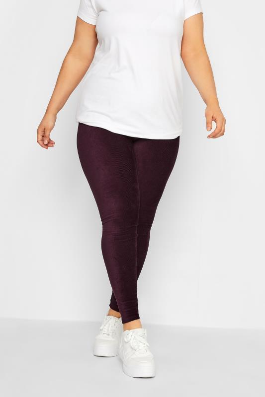 Plus Size  YOURS Curve Burgundy Red Cord Stretch Leggings
