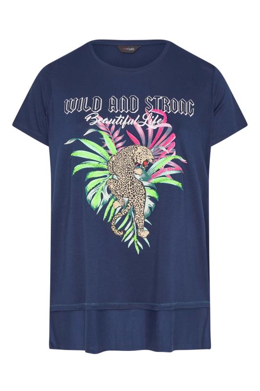 Curve Navy Blue 'Wild And Strong' Slogan Graphic Print T-Shirt_X.jpg