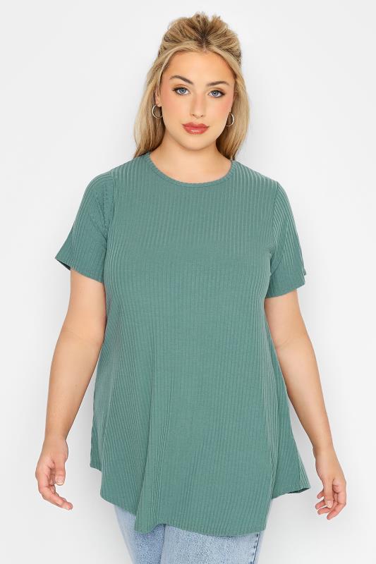 LIMITED COLLECTION Curve Forest Green Rib Swing Top 1