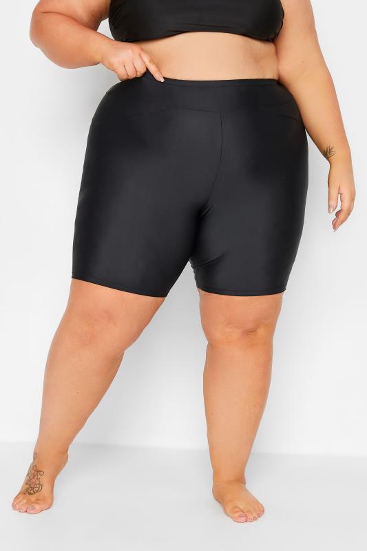 YOURS Curve Plus Size Black High Waist Swim Shorts | Yours Clothing  2
