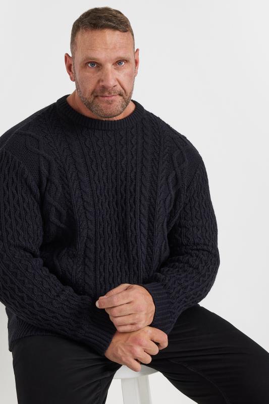 BadRhino Big & Tall Navy Cable Knit Crew Neck Jumper | BadRhino  1