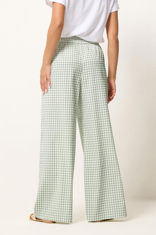 PixieGirl Petite Women's Green Gingham Wide Leg Trousers | PixieGirl 4
