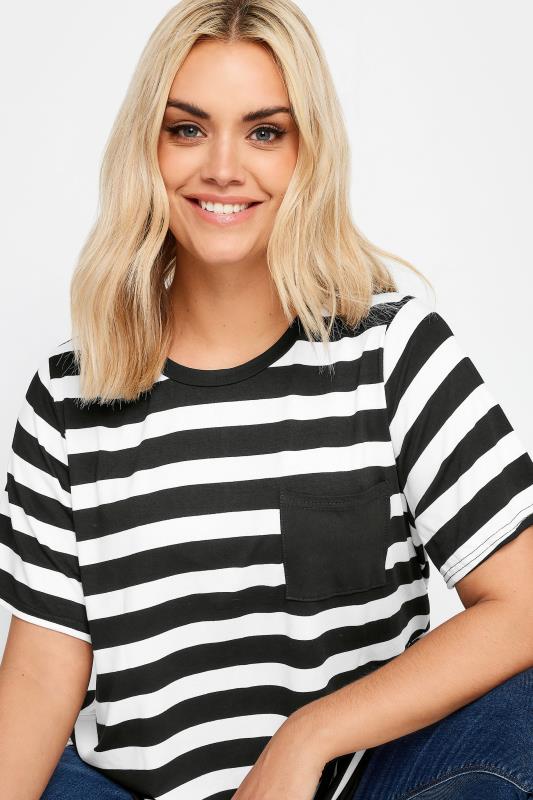 YOURS Curve Plus Size Black Stripe Contrast Collar Stripe T-Shirt | Yours Clothing  4