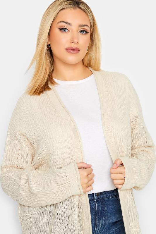 Curve Cream Pointelle Knitted Cardigan | Yours Clothing  4