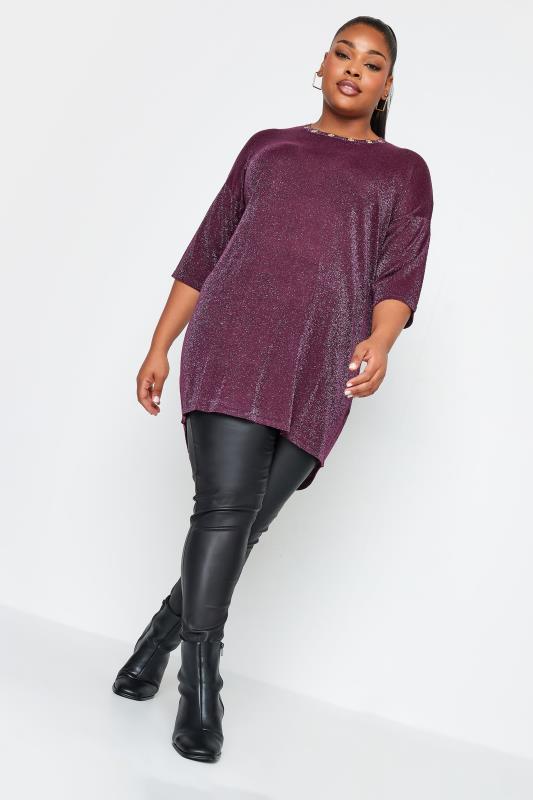 YOURS Plus Size Purple Metallic Eyelet Jumper | Yours Clothing 2
