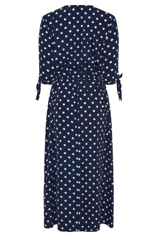 LTS Tall Women's Navy Blue Spot Tie Sleeve Midi Dress | Long Tall Sally 7