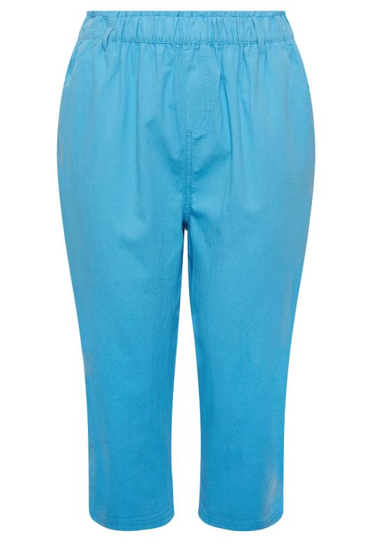 YOURS Curve Plus Size Bright Blue Cotton Cropped Trousers | Yours Clothing  4