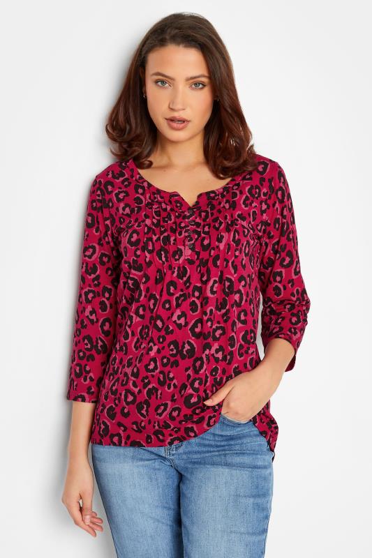  Grande Taille LTS Tall Pink Leopard Print Henley Top