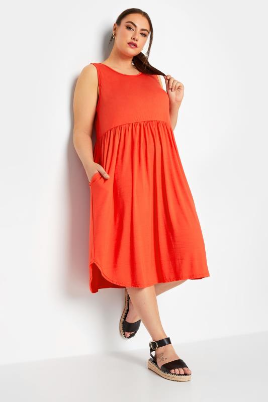 LIMITED COLLECTION Plus Size Coral Orange Pocket Tunic Dress | Yours Clothing 1