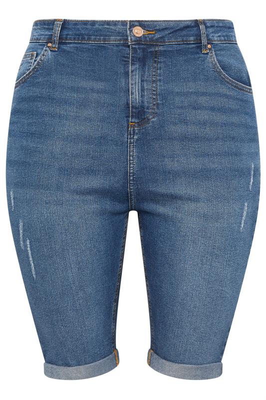YOURS Plus Size Mid Blue Cat Scratch Stretch Denim Shorts | Yours Clothing 5