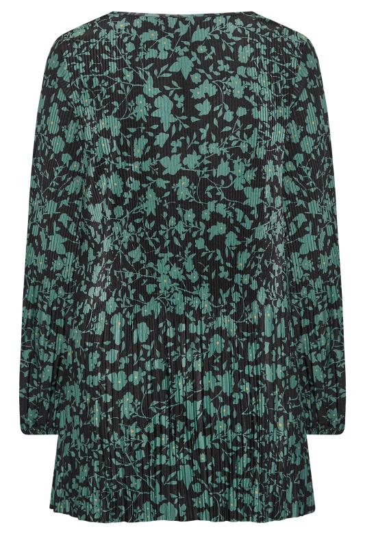 Plus Size Green Floral Print Plisse Pleated Top | Yours Clothing 7