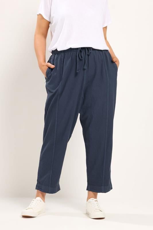  YOURS Curve Navy Blue Cool Cotton Barrel Trousers