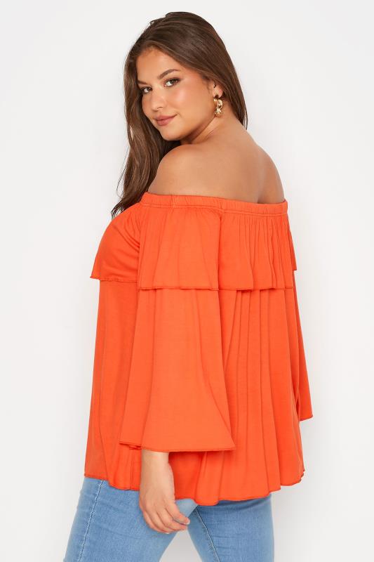 LIMITED COLLECTION Plus Size Orange Frill Bardot Top | Yours Clothing 3