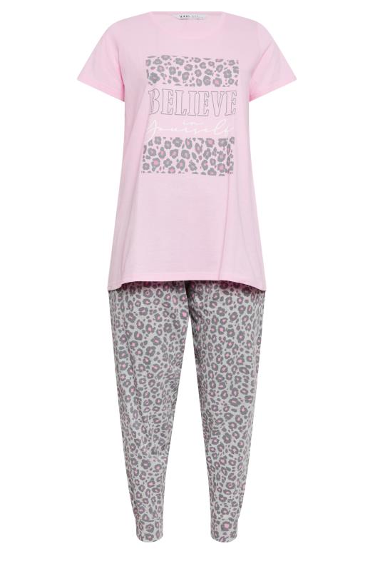 YOURS Plus Size Pink 'Believe In Yourself' Slogan Pyjama Set | Yours Clothing 6