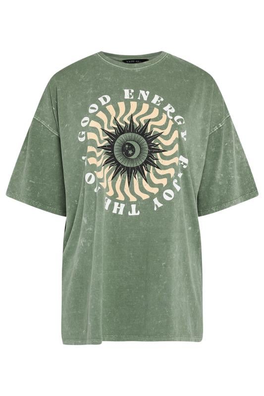 YOURS Plus Size Green 'Good Energy' Slogan Oversized T-Shirt | Yours Clothing  5