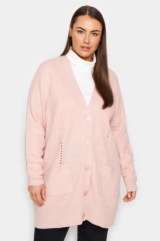 Plus Size  Evans Light Pink Button Through Knitted Cardigan