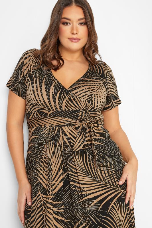 YOURS Plus Size Curve Brown Leaf Print Wrap Dress | Yours Clothing  4