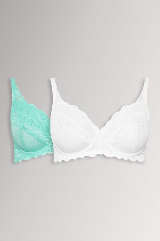  YOURSET 2 PACK Curve Blue & White Lace Underwired Mesh Bras
