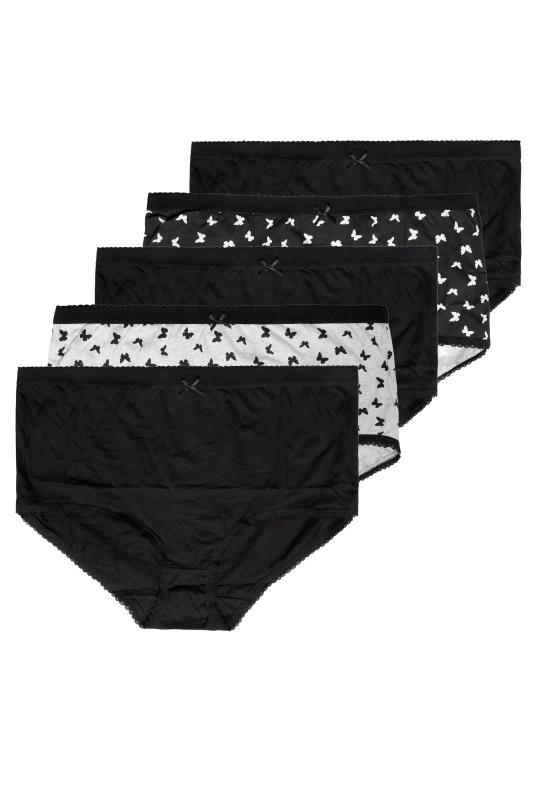 5 PACK Black & White Butterfly Print High Waisted Full Briefs | Yours Clothing 2