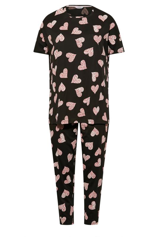 Curve Plus Size Black & Pink Animal Print Love Heart Pyjama Set  6