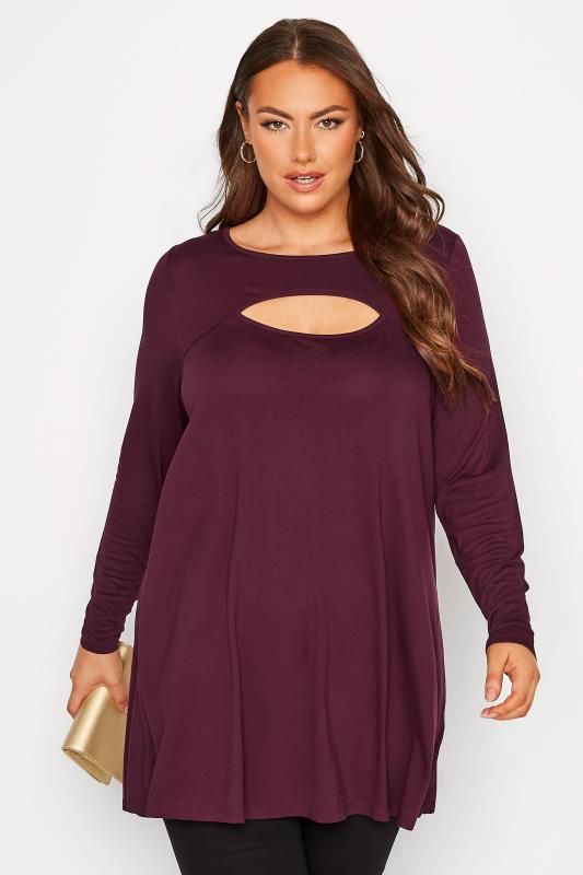 Plus Size Berry Red Cut Out Swing Top | Yours Clothing 1