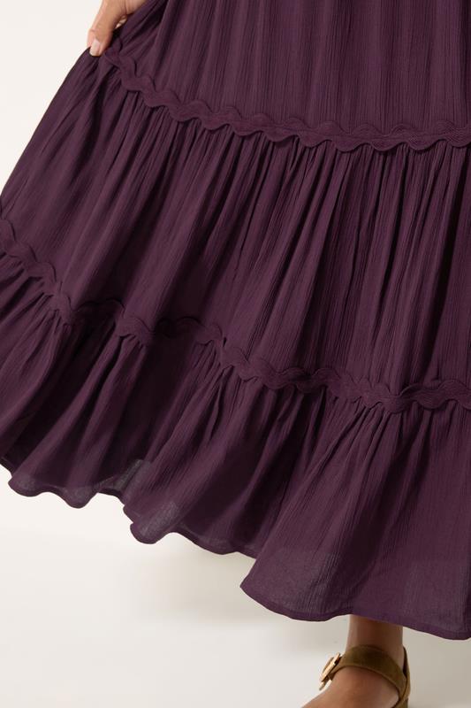 M&Co Berry Purple Woven Swirl Trim Tiered Maxi Dress | M&Co 4