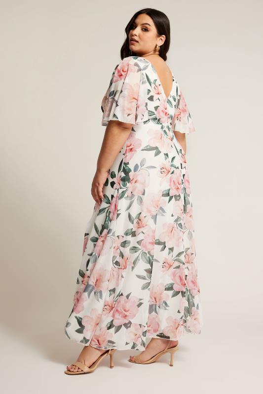 Plus Size  YOURS LONDON Curve White & Pink Floral Print Wrap Dress