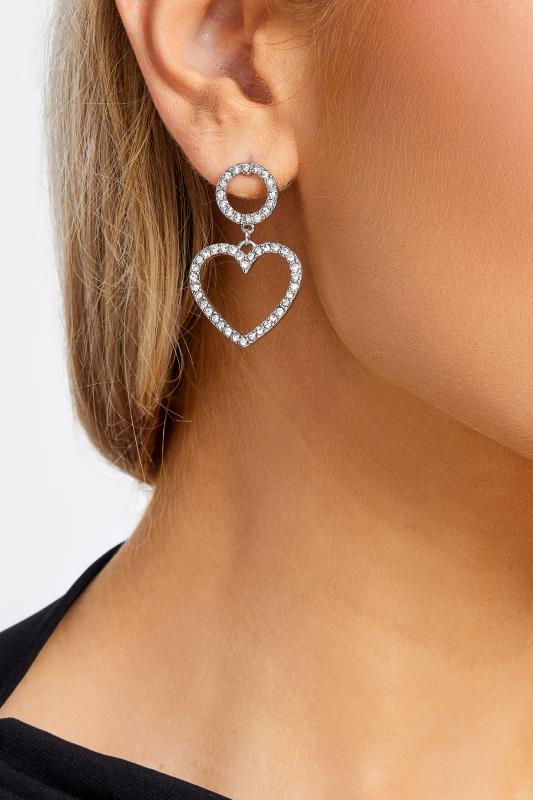  Grande Taille Silver Tone Diamante Heart Earrings