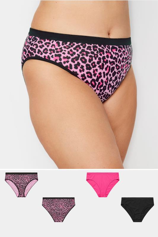 Plus Size  YOURS 5 PACK Curve Pink Leopard Print High Leg Knickers