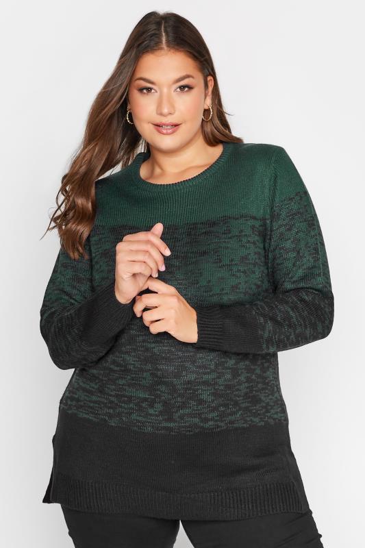 Plus Size Green Colour Block Jumper | Yours Clothing 1