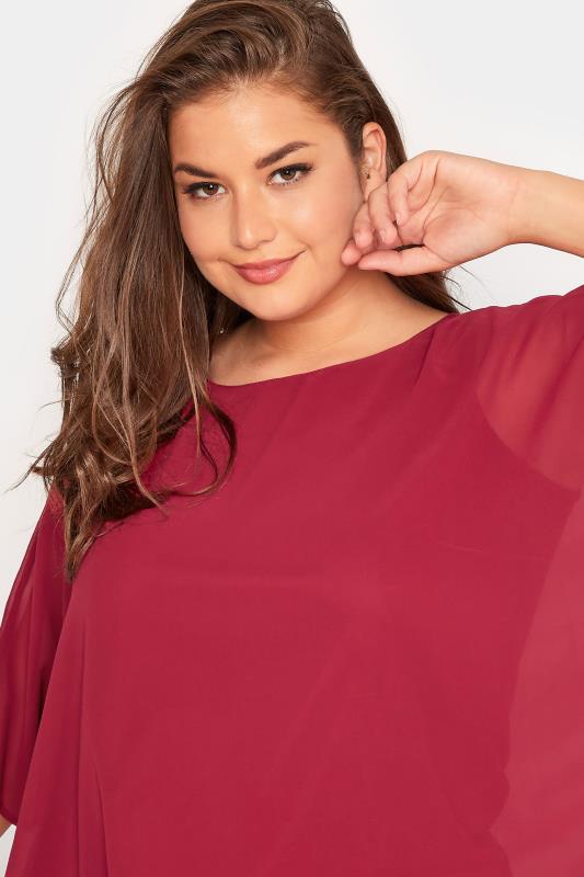 YOURS LONDON Plus Size Berry Red Chiffon Cape Blouse | Yours Clothing  4