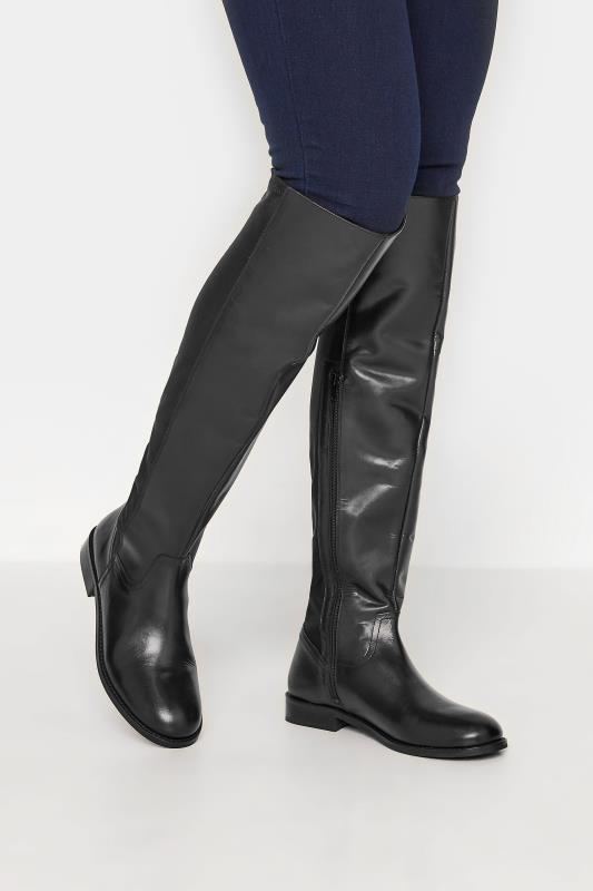 Tall  LTS Black 50/50 Stretch Over The Knee Leather Boots In Standard D Fit
