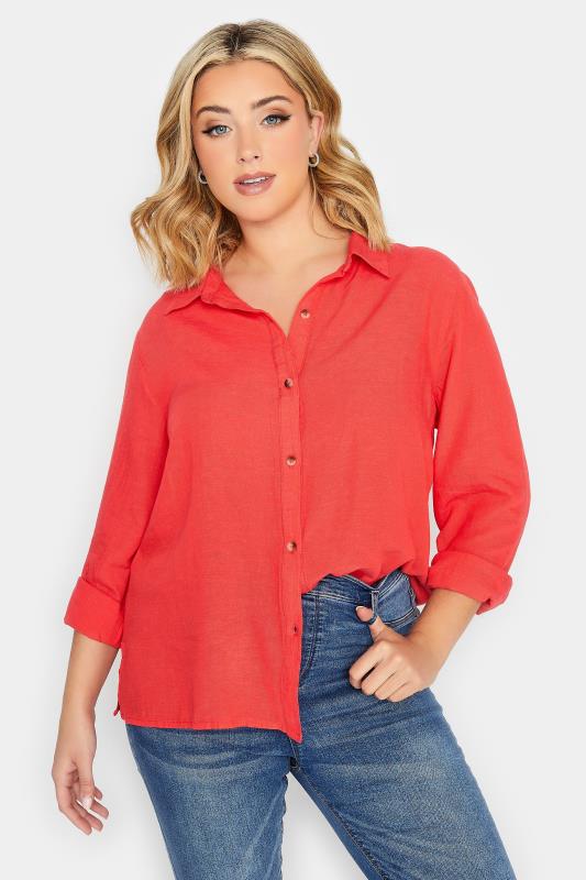 YOURS PETITE Plus Size Coral Orange Linen Blend Shirt | Yours Clothing 4