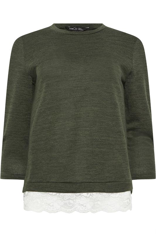M&Co Khaki Green Lace Hem Top | M&Co 5