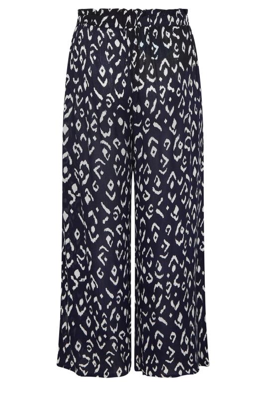 Plus Size Navy Blue Animal Print Wide Leg Beach Trousers | Yours Clothing 6