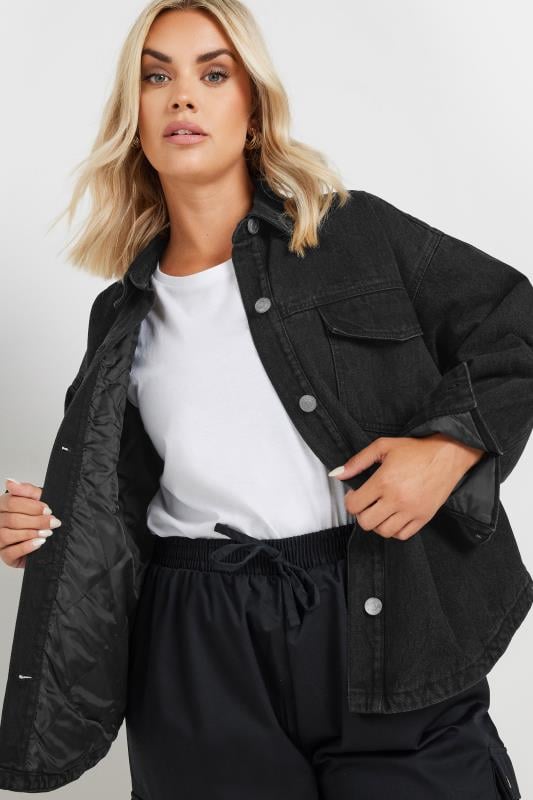 YOURS Plus Size Black Quilted Denim Shacket | Yours Clothing 2