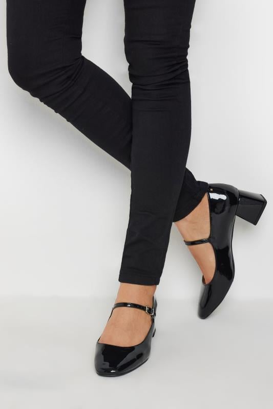 LTS Black Patent Mary Jane Block Midi Heels In Standard Fit | Long Tall Sally 1