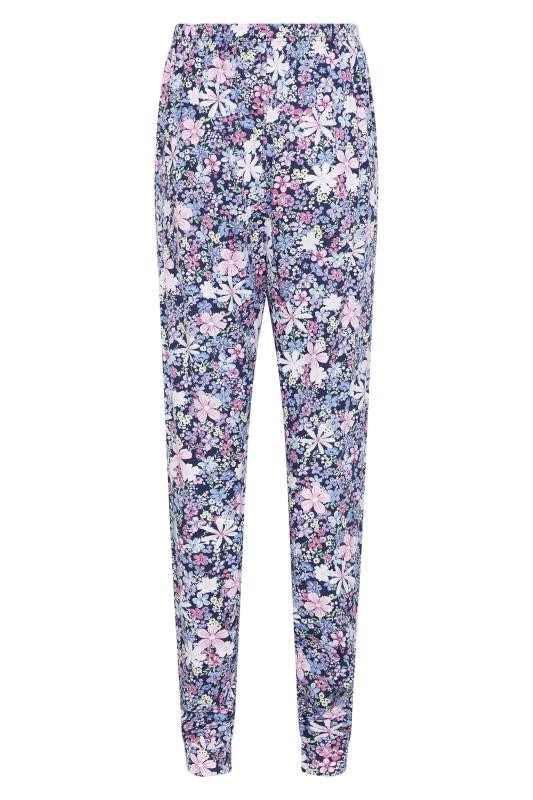 LTS Tall Navy Blue Summer Floral Cuffed Cotton Pyjama Bottoms 6