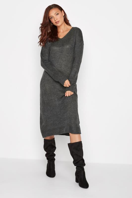 LTS Tall Charcoal Grey Knitted Midi Dress 2