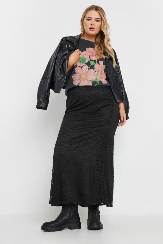 YOURS Plus Size Black Lace Maxi Skirt | Yours Clothing  2