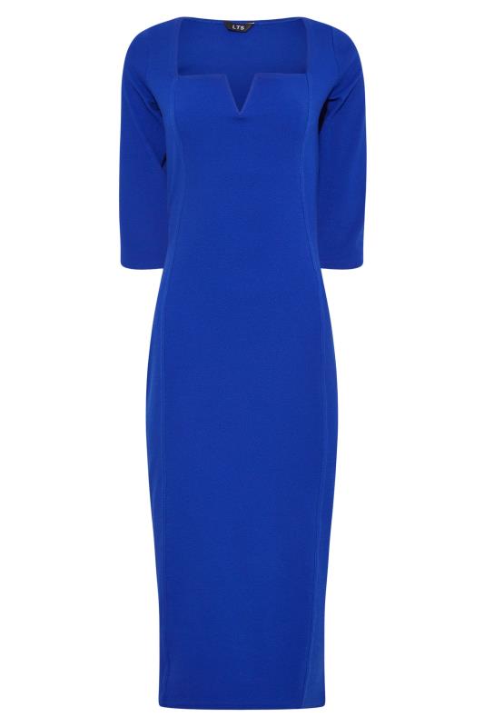 LTS Tall Bright Cobalt Blue Notch Neck Midi Dress 6