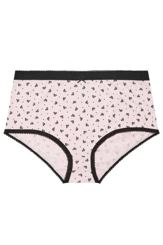 YOURS 5 PACK Plus Size Black & Pink Bow Print High Waisted Full Briefs | Yours Clothing 5