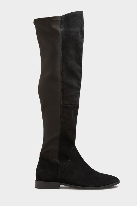 LTS Black Suede Stretch Knee High Boots In Standard D Fit 3