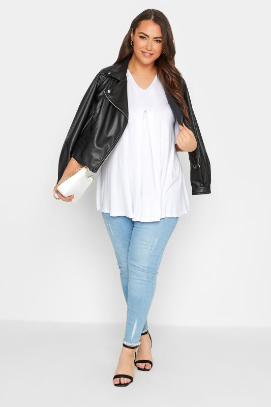 YOURS Plus Size White Pleat Front Swing Top | Yours Clothing 2