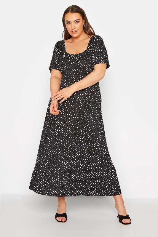 Großen Größen  LIMITED COLLECTION Curve Black Spot Print Maxi Dress