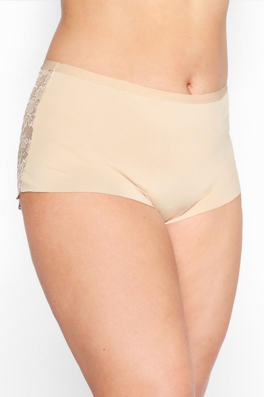Nude Lace Back High Waisted Knickers | Yours Clothing 2