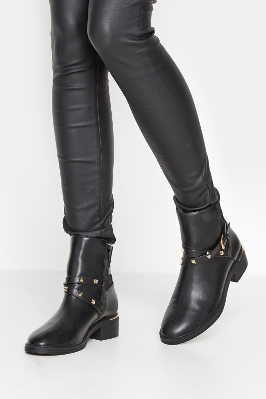 LTS Black & Gold Hardware Chelsea Boots In Standard Fit | Long Tall Sally 1