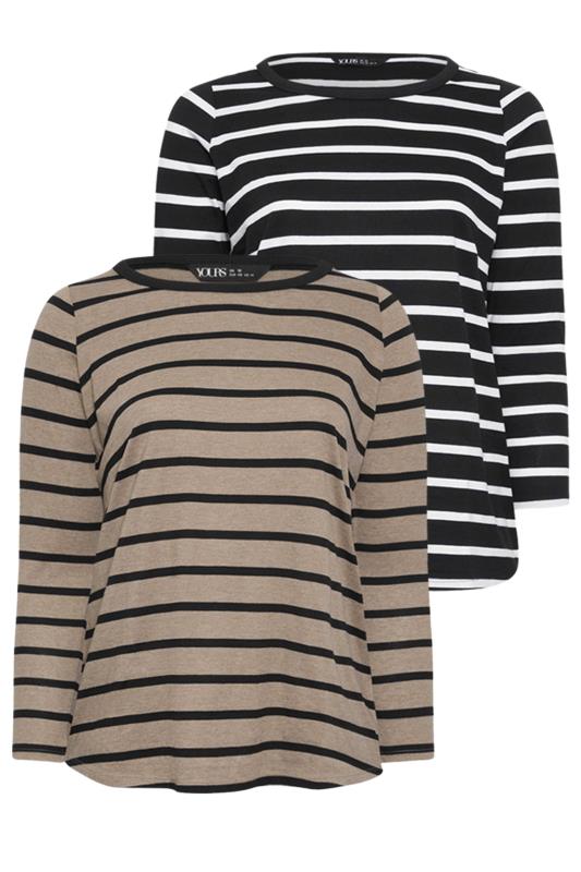 YOURS Plus Size 2 PACK Black & Brown Stripe Print Cotton Tops | Yours Clothing 7
