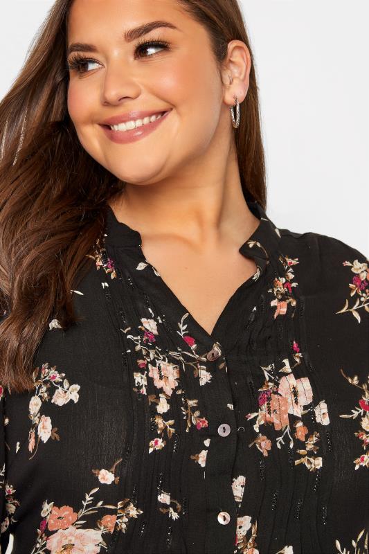 Plus Size Black Floral Pintuck Shirt | Yours Clothing 4