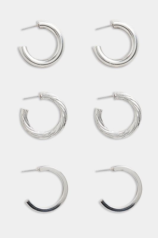 3 PACK Silver Small Hoop Earrings Set | Yours Clothing  2